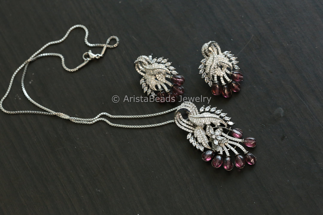 Micro CZ Victorian Pendant Set - Wine
