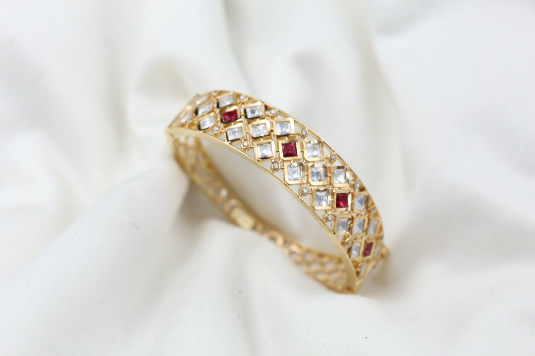 Premium Polki Bracelet -  Clear Ruby (Openable)