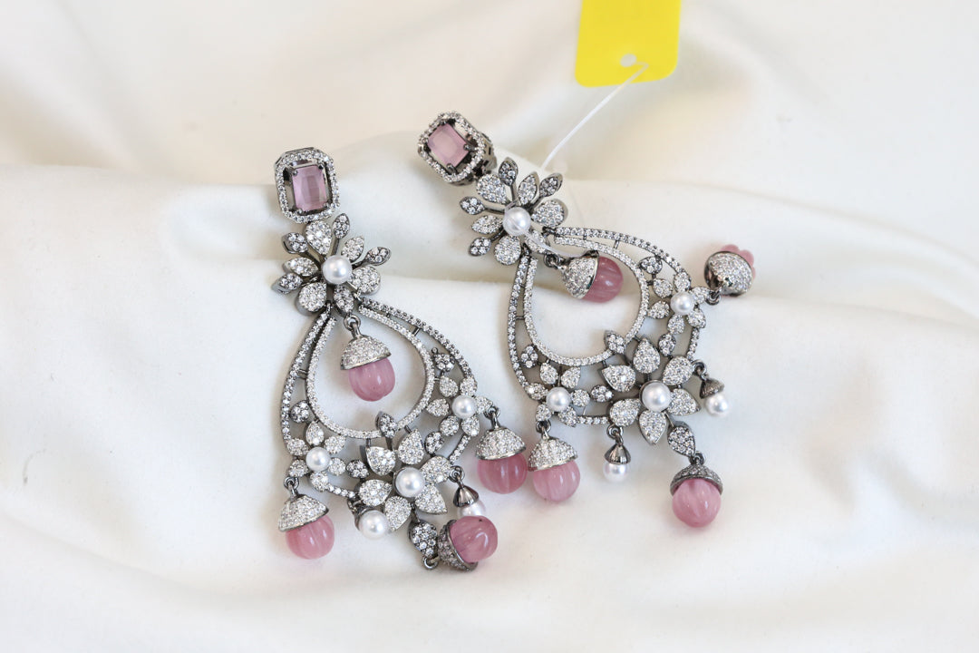 Micro CZ Victorian Chandbaali - Pink