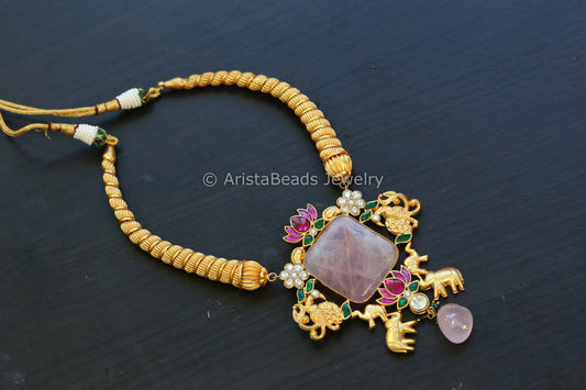 Rose Quartz Jadau Hasli Necklace