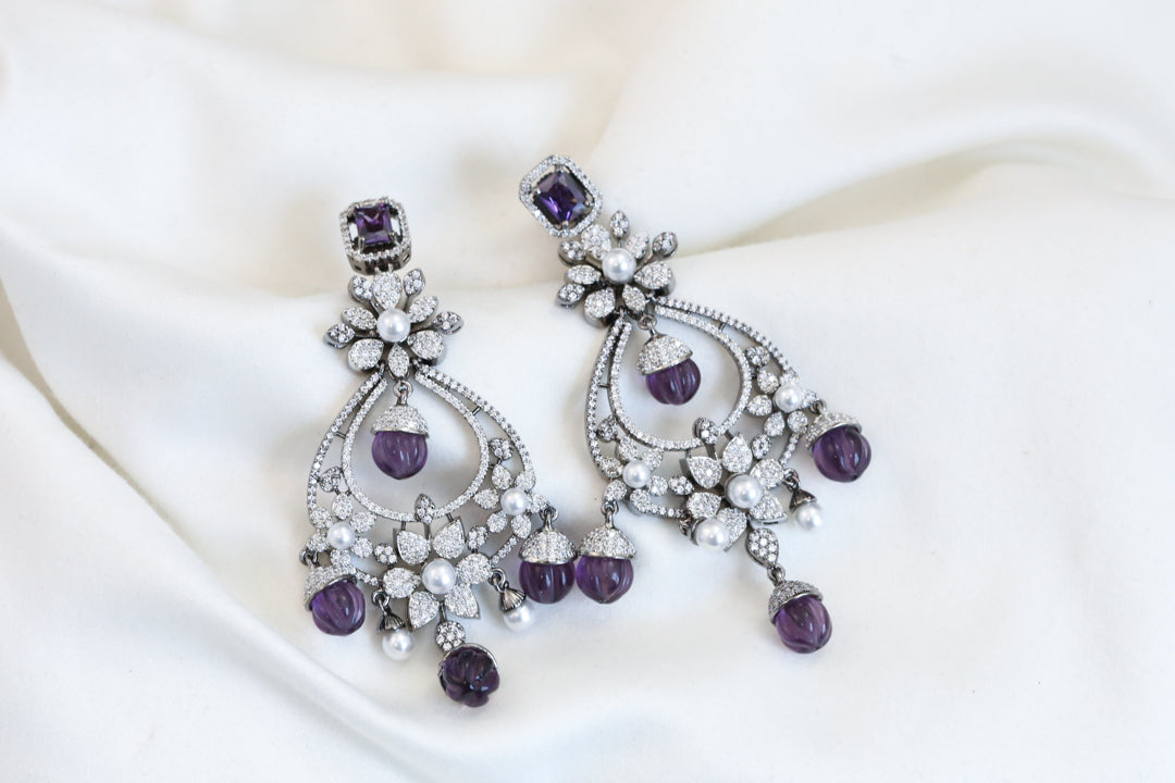 Micro CZ Victorian Chandbaali - Purple