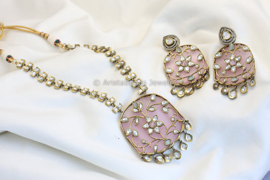 Blush Pink Contemporary Kundan Necklace Set