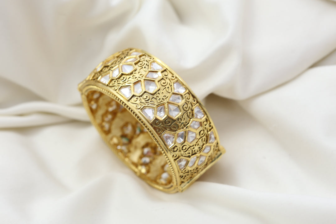 Contemporary Gold Polki Bangle Bracelet (2.2/2.4 (Openable)