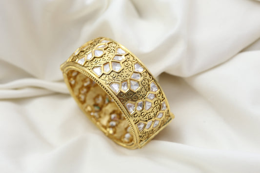Contemporary Gold Polki Bangle Bracelet (2.2/2.4 (Openable)