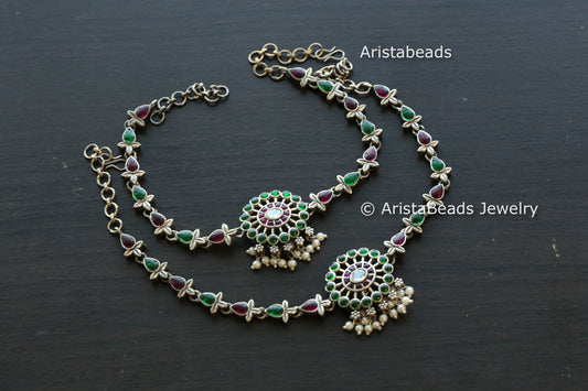 Oxidized Stone Payal/ Anklet -Ruby Green