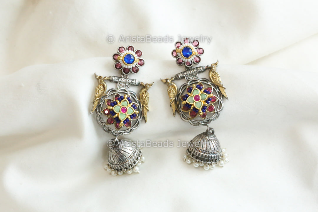 Mint Blue Fusion Dual Tone Earrings Jhumka