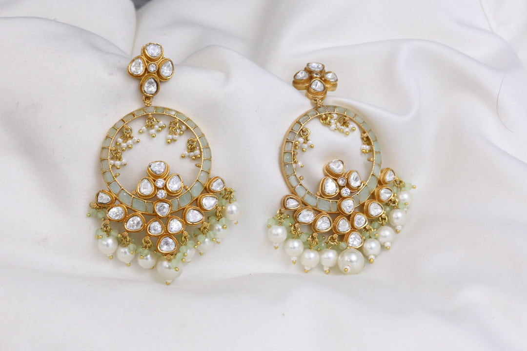 Real Moissanite & Jadau Earrings - Mint