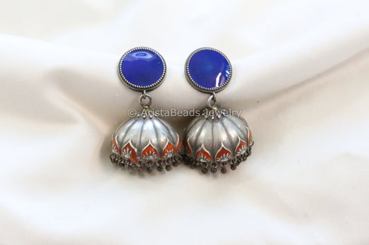 Enamel Jhumka - Orange Blue
