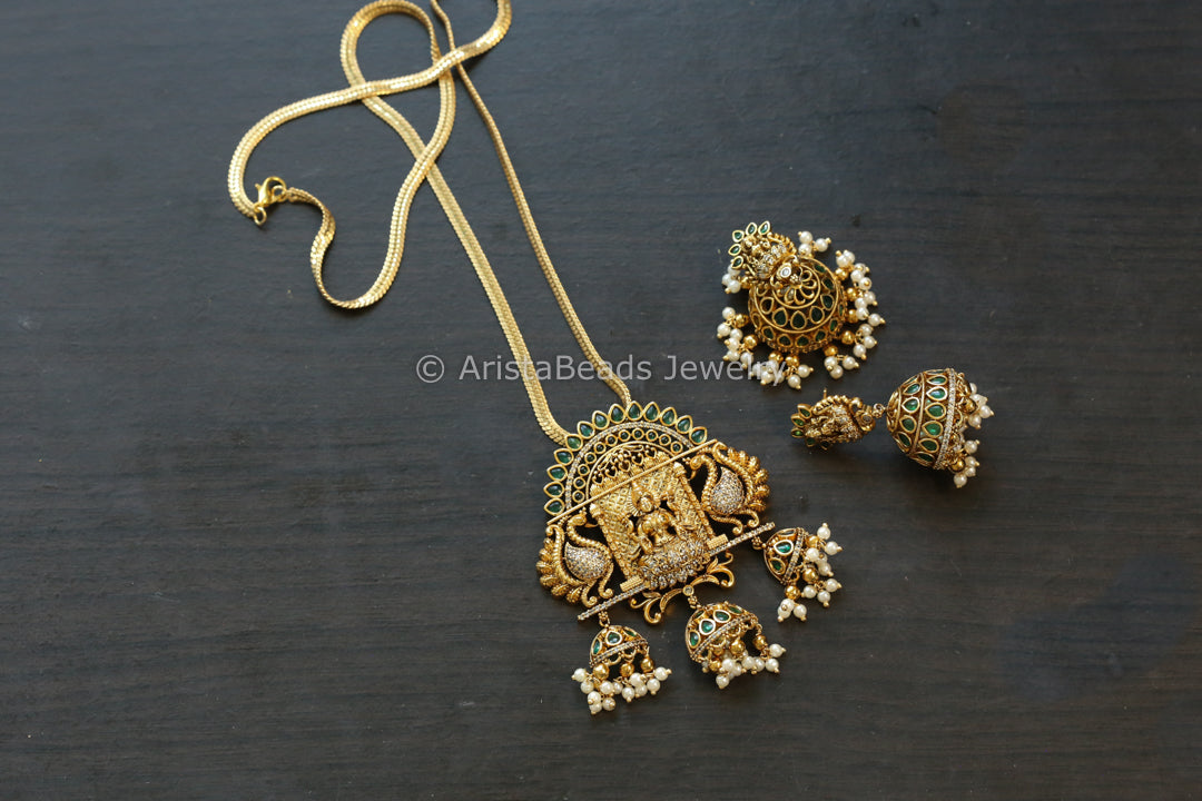 Green CZ & Polki Pendant Set