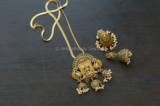 Green CZ & Polki Pendant Set