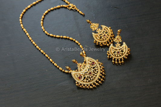 Ruby CZ & Polki Pendant Set