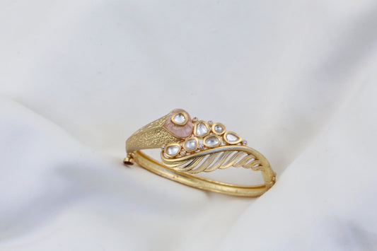 Premium Polki Bracelet - Pink Stone (Openable)