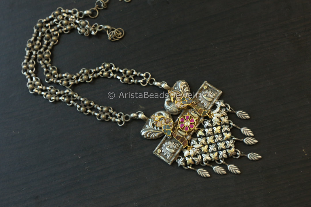 Silver Look Kundan Fusion Necklace - Style 2