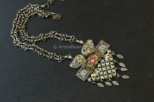 Silver Look Kundan Fusion Necklace - Style 2