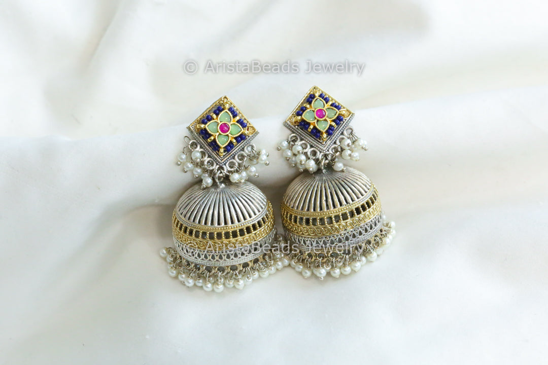 Mint Ruby Fusion Kundan Jhumka