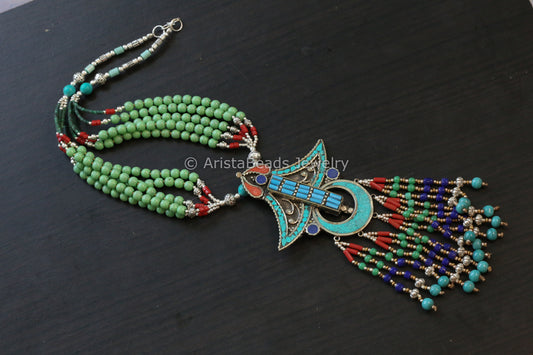 Real Tibetan Necklace With Semiprecious Stones - Design 10