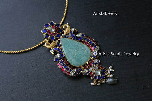 Green Chalcedony Jadau Fusion Pendant (Removable Hasli)