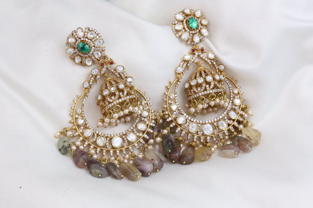 Real Moissanite Jhumka Chaandbaali - Fluorite