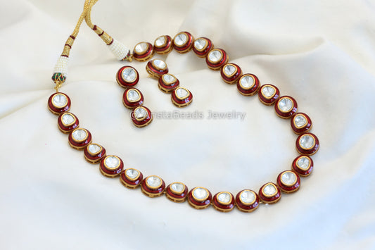 Contemporary Enamel & Polki Necklace - Red