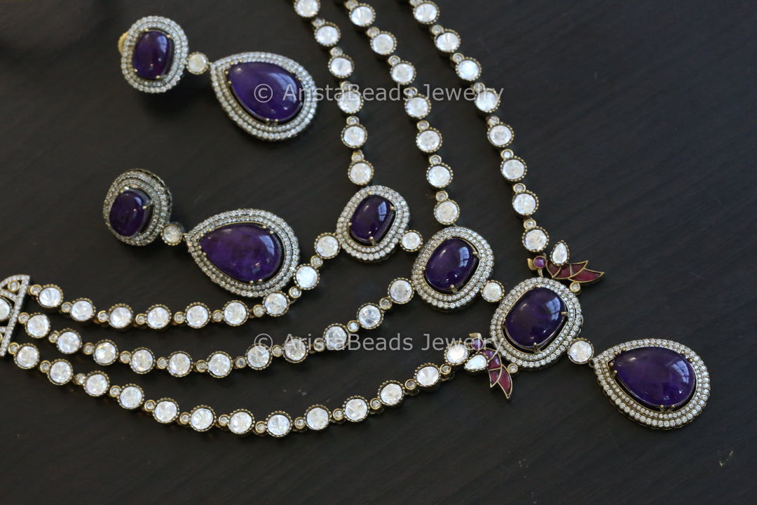 Purple Pota Doublet & Moissanite Polki Necklace