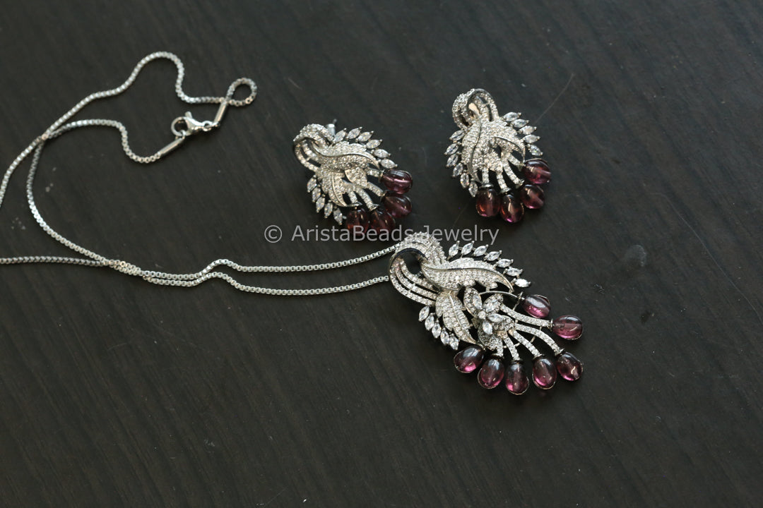 Micro CZ Victorian Pendant Set - Wine