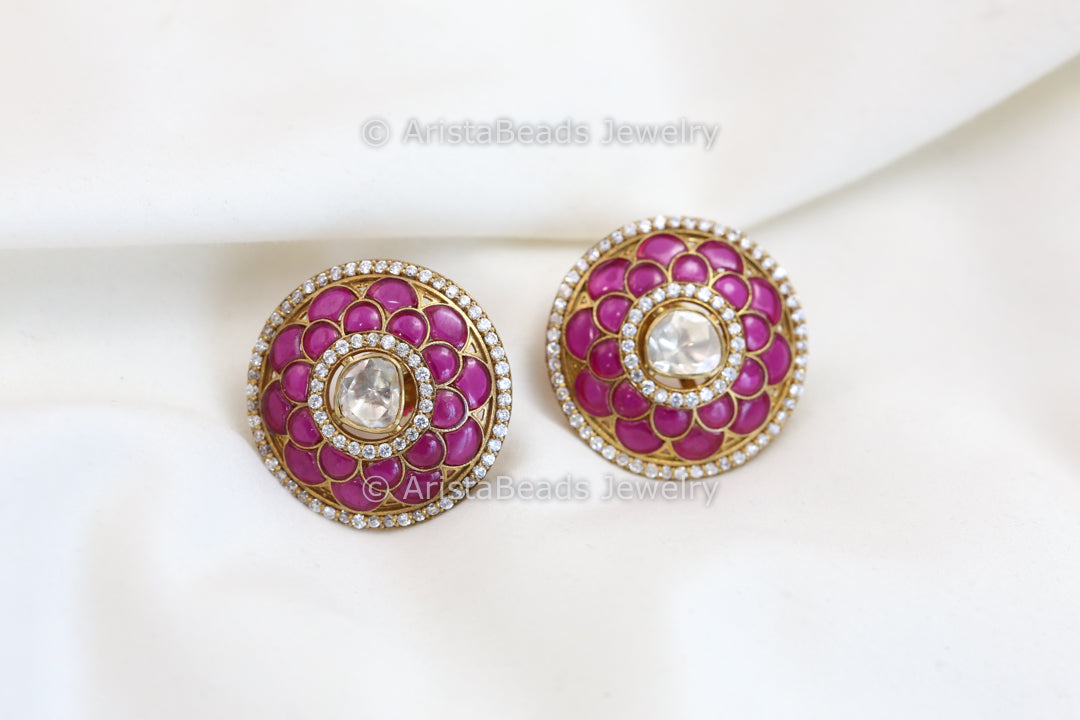 Real Moissanite & Ruby Pota Studs