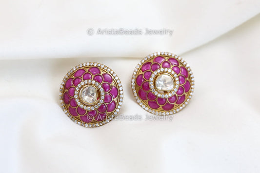 Real Moissanite & Ruby Pota Studs