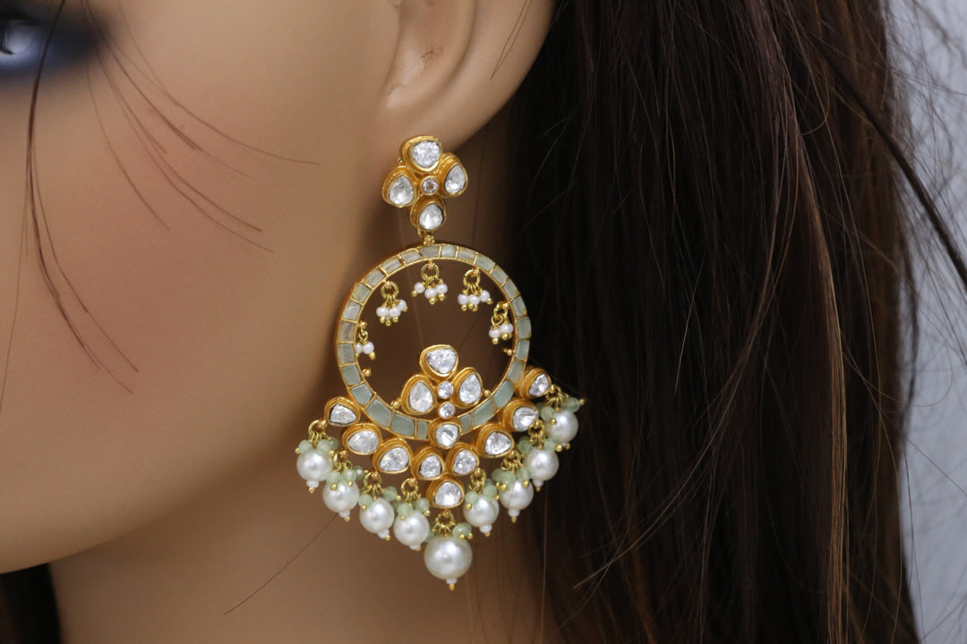 Real Moissanite & Jadau Earrings - Mint