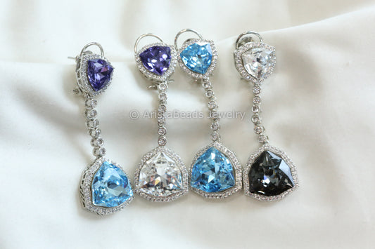 Designer Long Austrian Swarovski Crystal Earrings