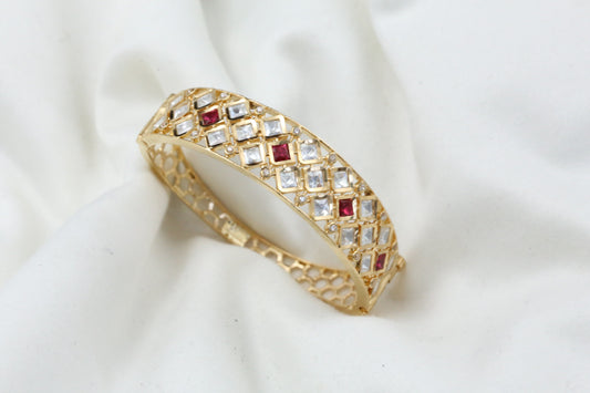 Premium Polki Bracelet -  Clear Ruby (Openable)