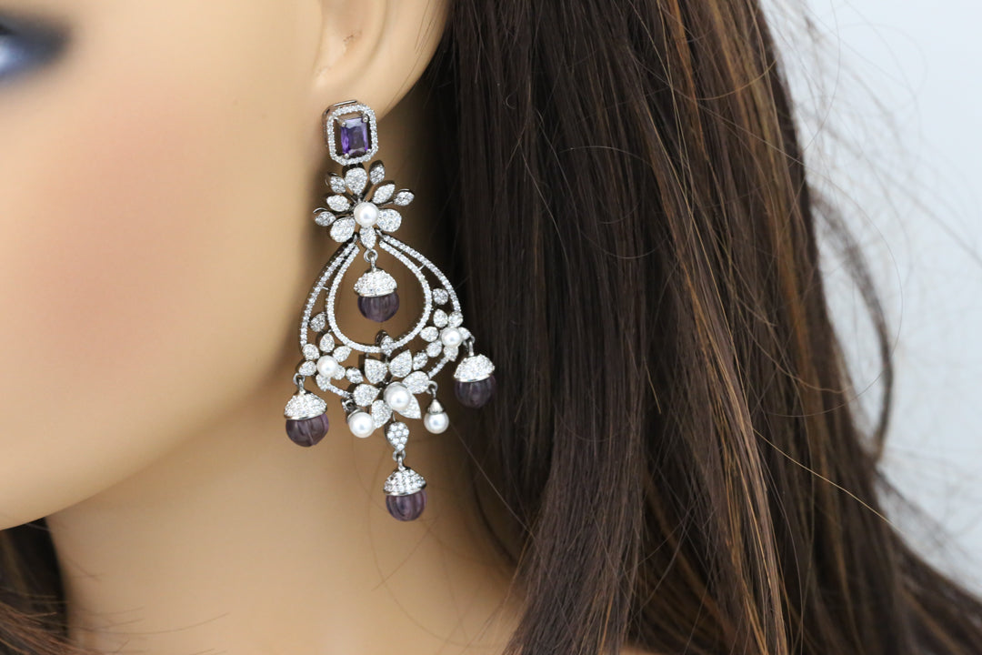 Micro CZ Victorian Chandbaali - Purple