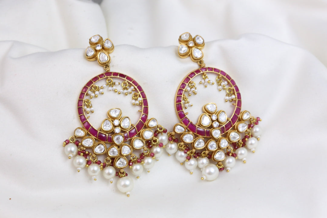 Real Moissanite & Jadau Earrings - Ruby