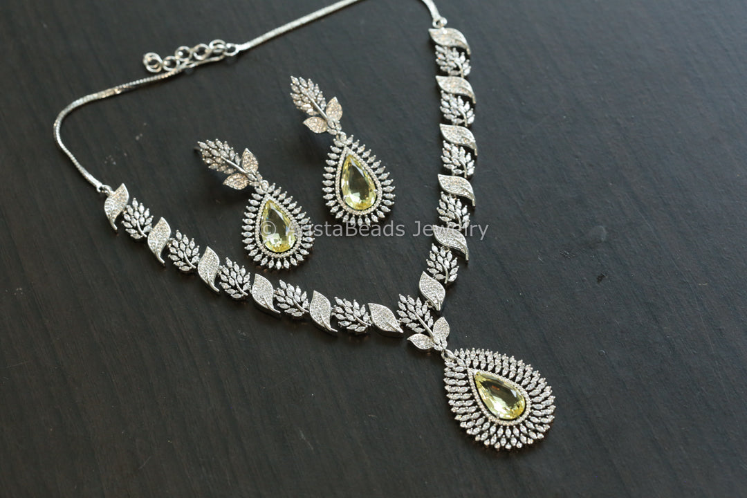 Premium Quality Micro CZ Necklace Set - Yellow