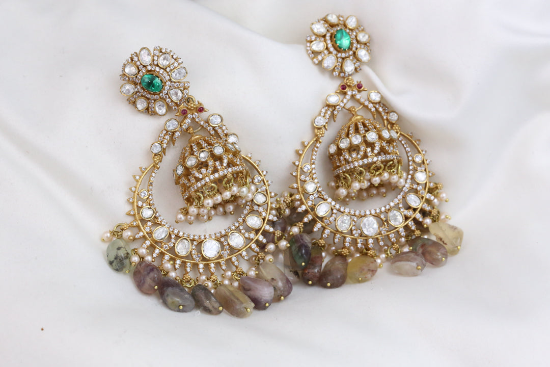 Real Moissanite Jhumka Chaandbaali - Fluorite