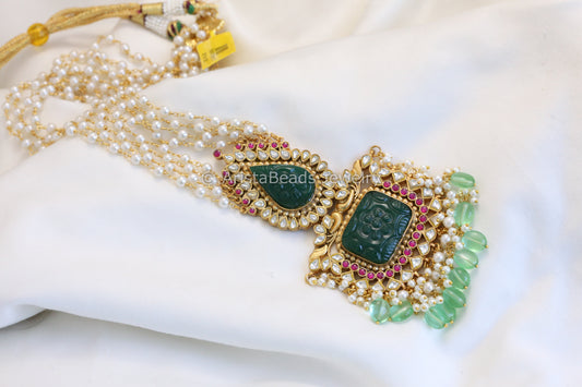 Jadau Kundan Carved Stone Necklace