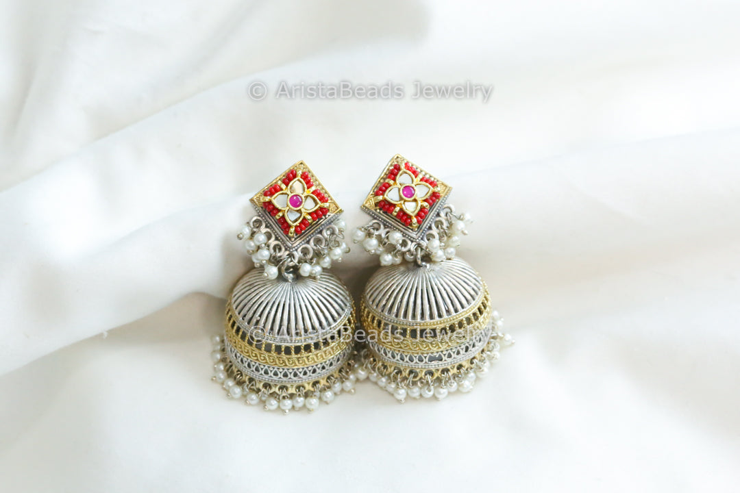 MOP Ruby Fusion Kundan Jhumka
