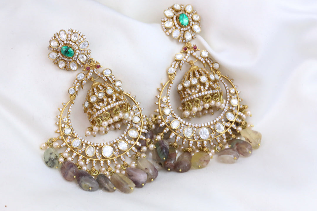 Real Moissanite Jhumka Chaandbaali - Fluorite