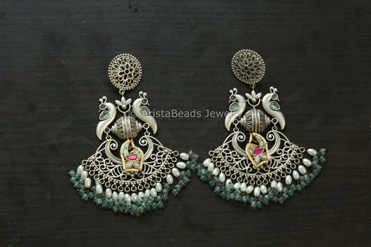Large Teal Kundan Fusion Earrings