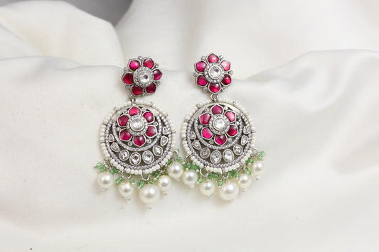 Real Moissanite Chandbaali - Pink