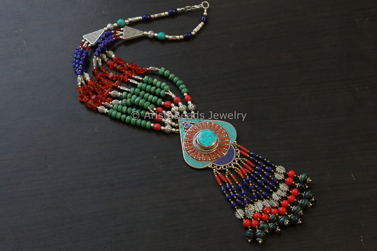 Real Tibetan Necklace With Semiprecious Stones - Design 5