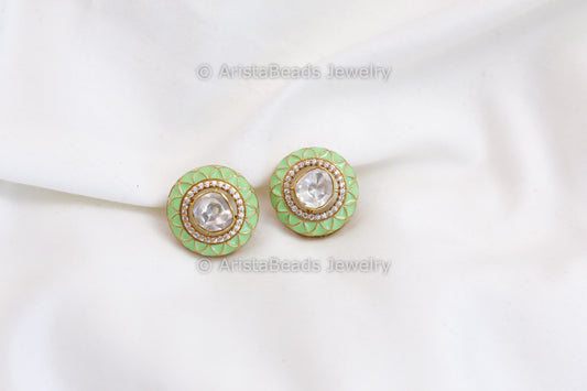Real Moissanite & Green Enamel Studs