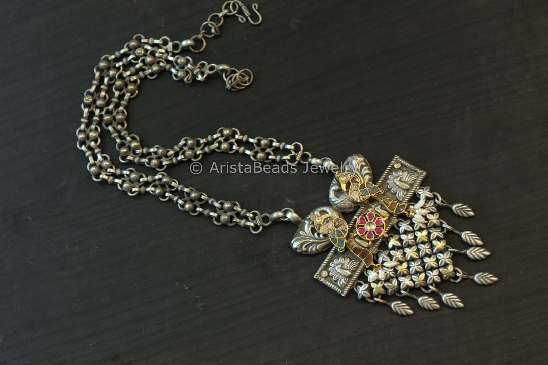 Silver Look Kundan Fusion Necklace - Style 2