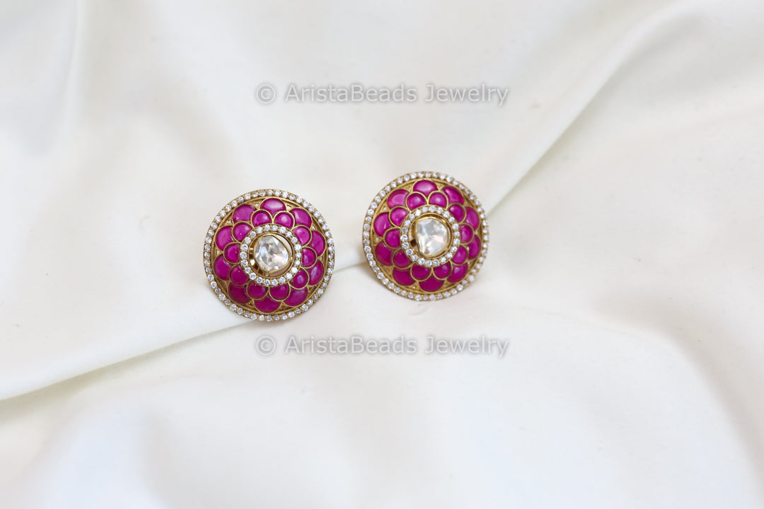 Real Moissanite & Ruby Pota Studs