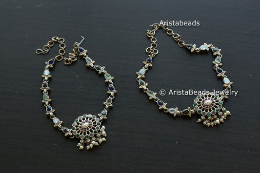 Oxidized Stone Payal/ Anklet - Multi color