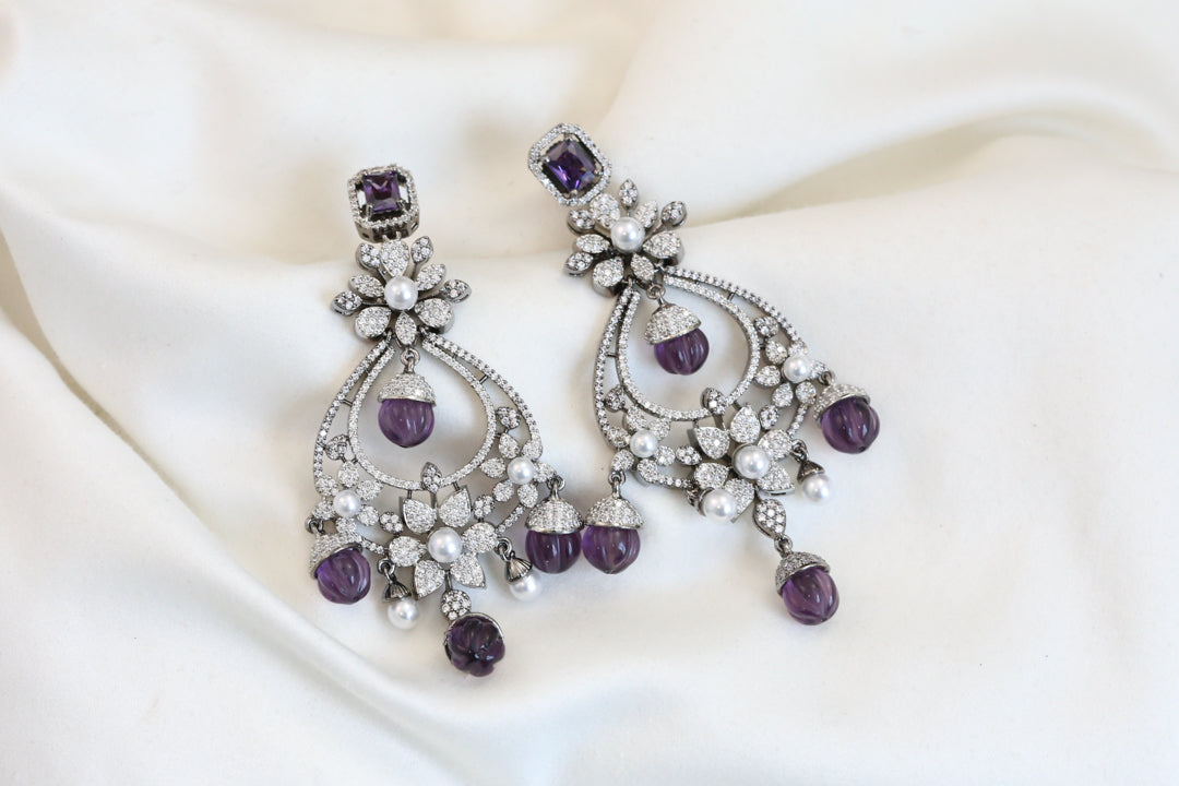 Micro CZ Victorian Chandbaali - Purple