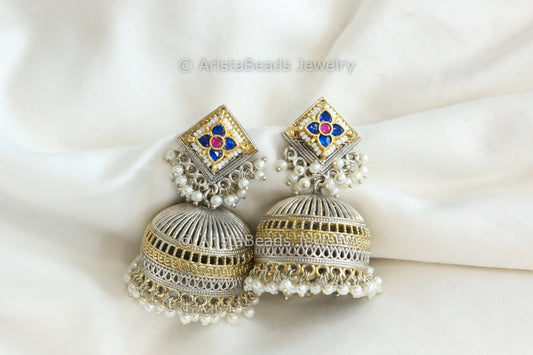 Blue Ruby Fusion Kundan Jhumka