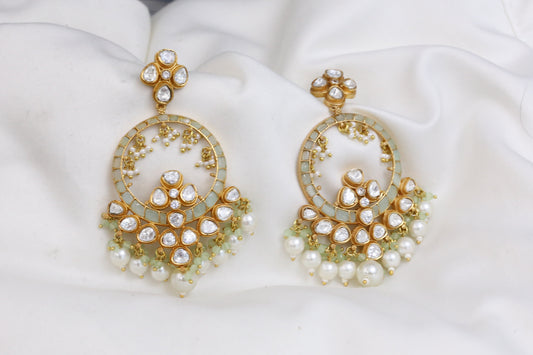 Real Moissanite & Jadau Earrings - Mint