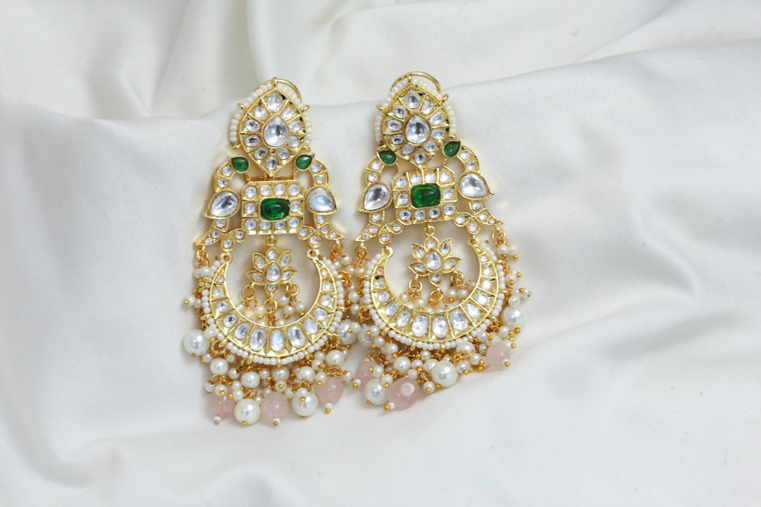 Polki Chandbaali - Rose Quartz Drops