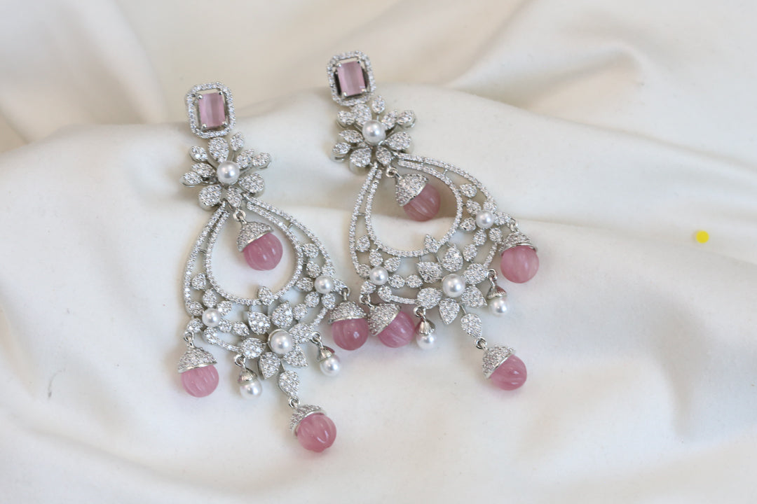 Micro CZ Silver Chandbaali - Pink