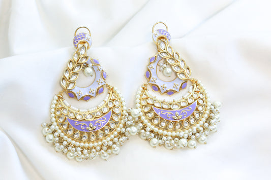 Enamel Kundan Chandbaali -Lavender